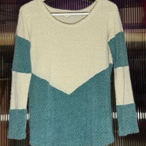 Cozy Cream and Teal Sweater
